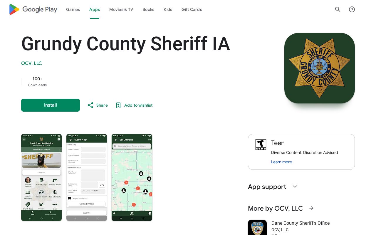 Google Play listing for the Grundy County Sheriff app