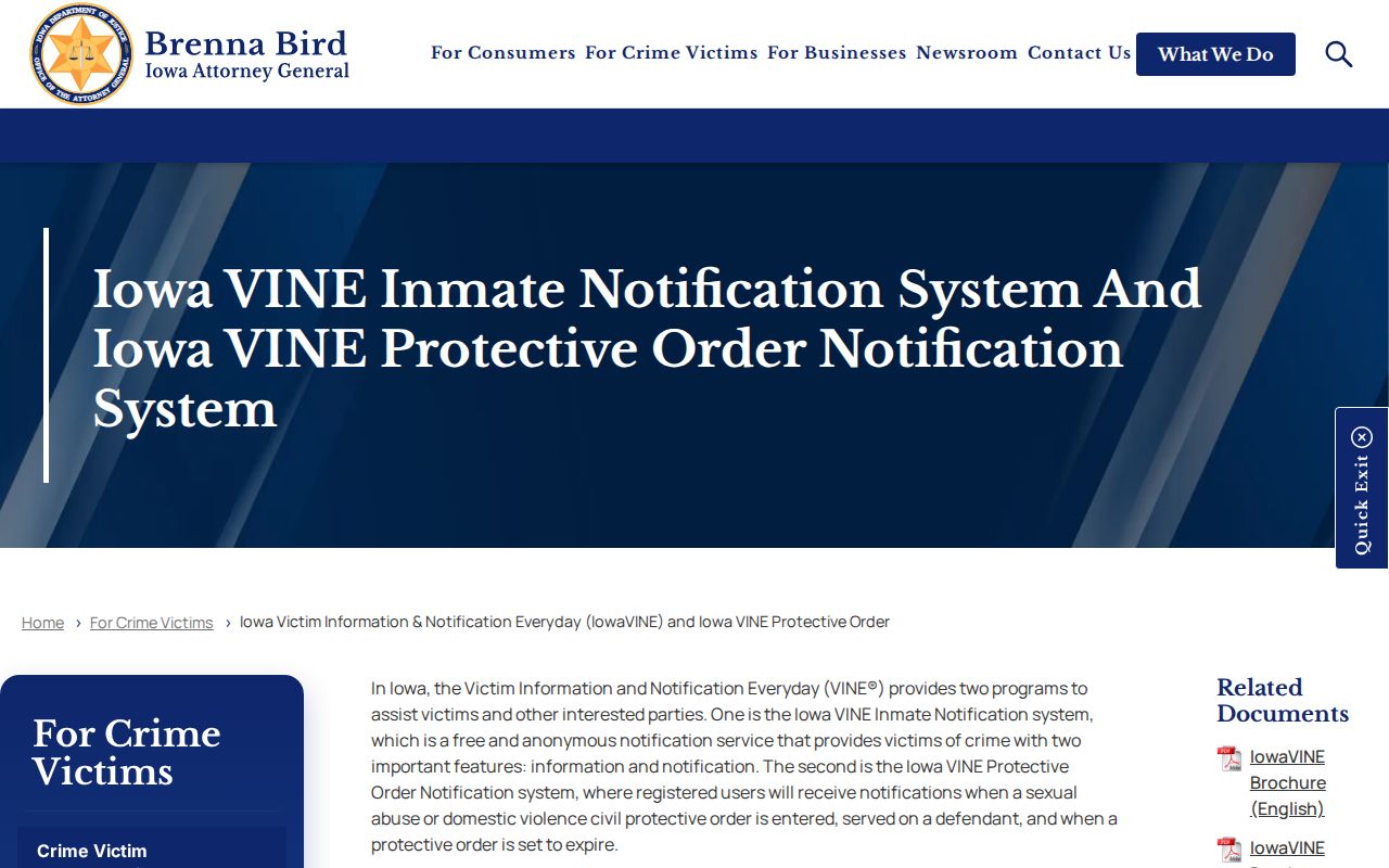 Official IowaVINE information and custody notification instructions