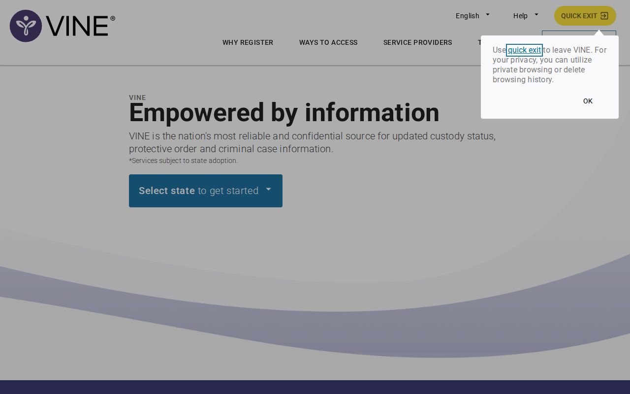 VINELink landing page for selecting Iowa and searching custody records