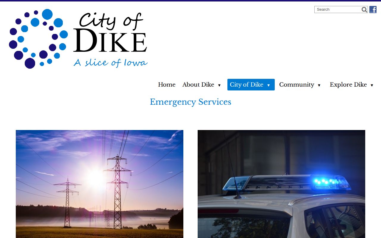 Dike emergency page showing Grundy County Sheriff arrest contact