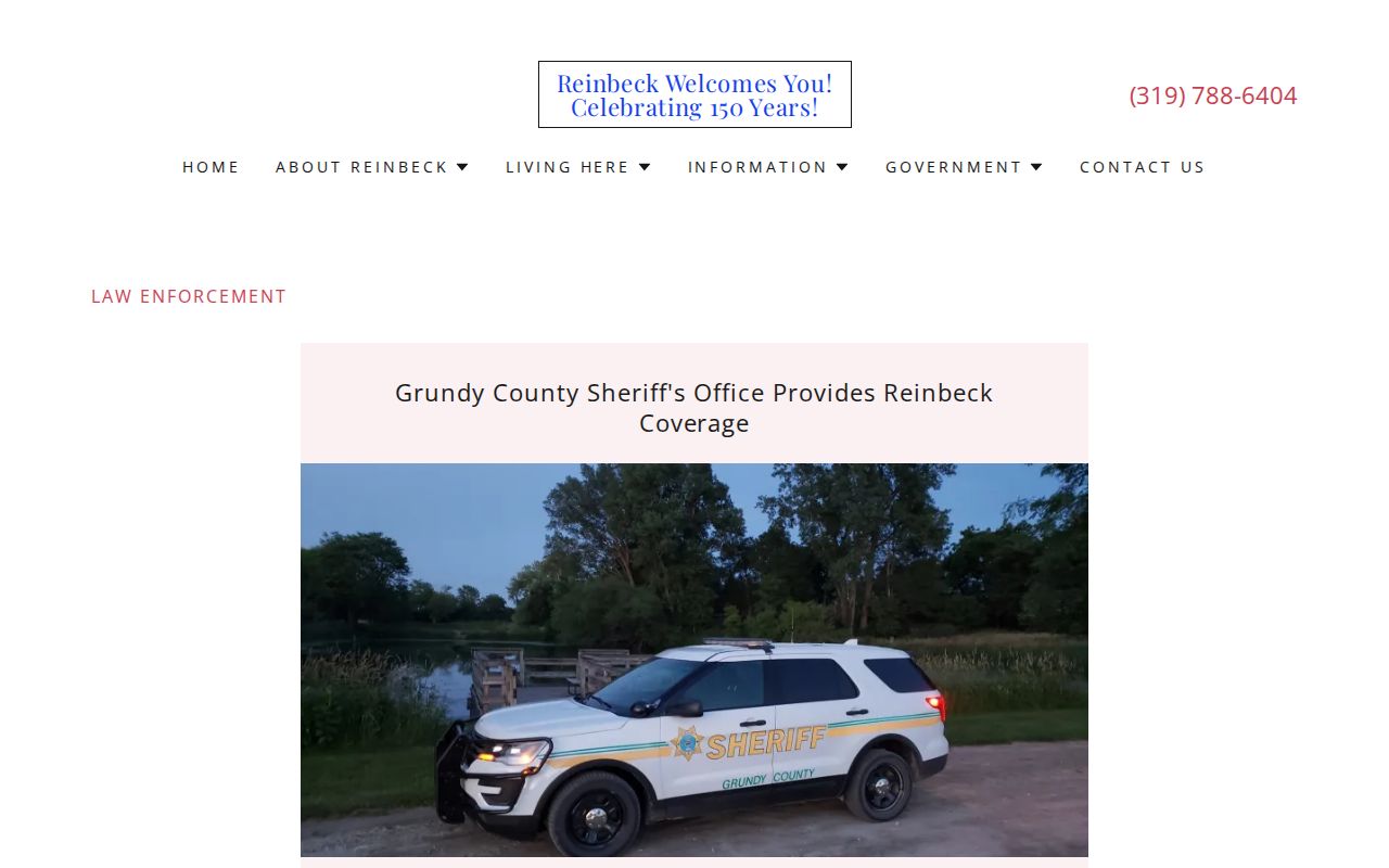 Reinbeck law enforcement page for Grundy County arrest contact information