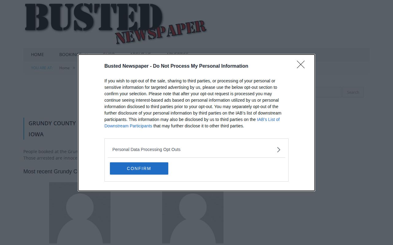 Unofficial Busted Newspaper Grundy County page shown in context